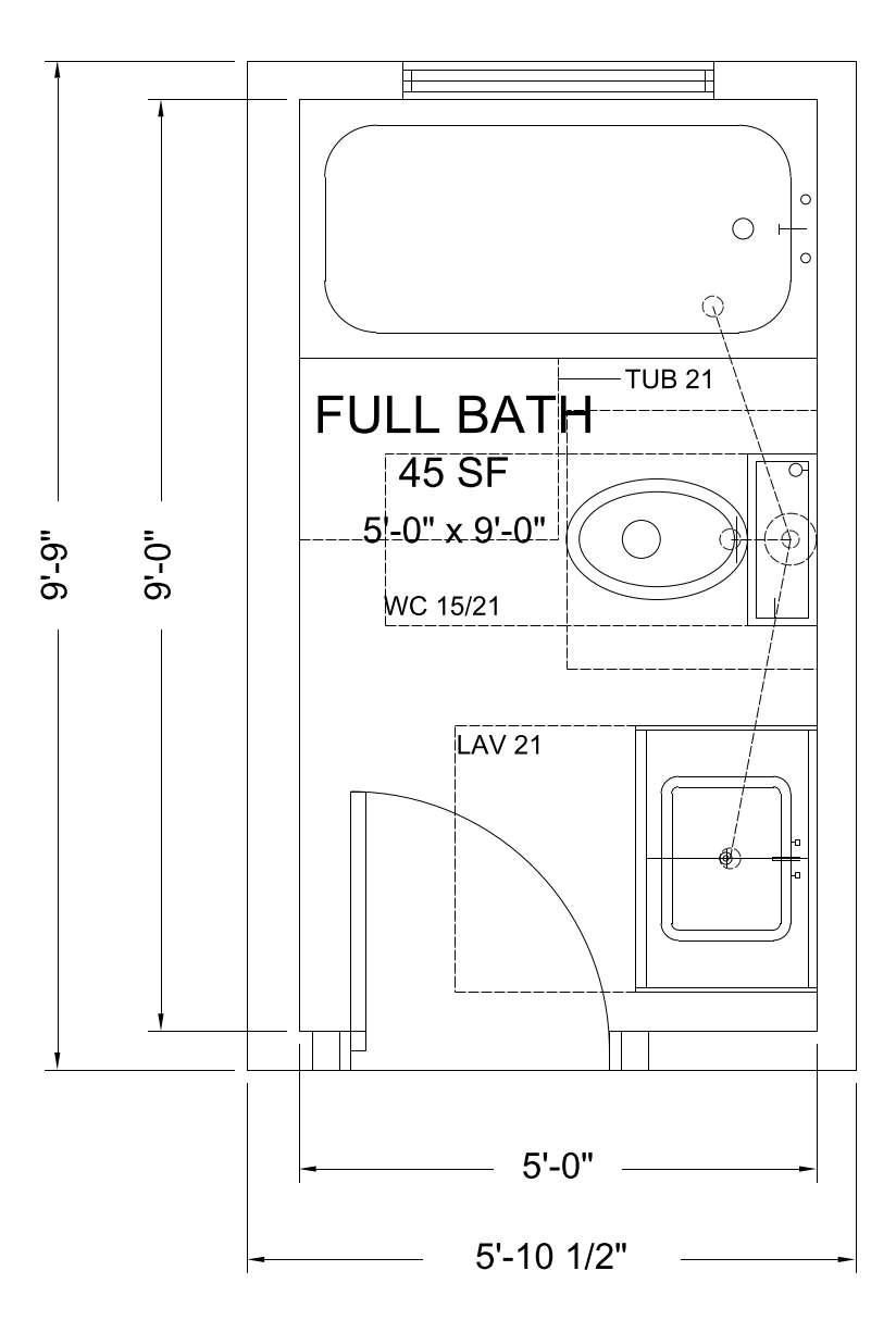 Full Bath, Tub floor plan template, 5'-0" x 9'-0"