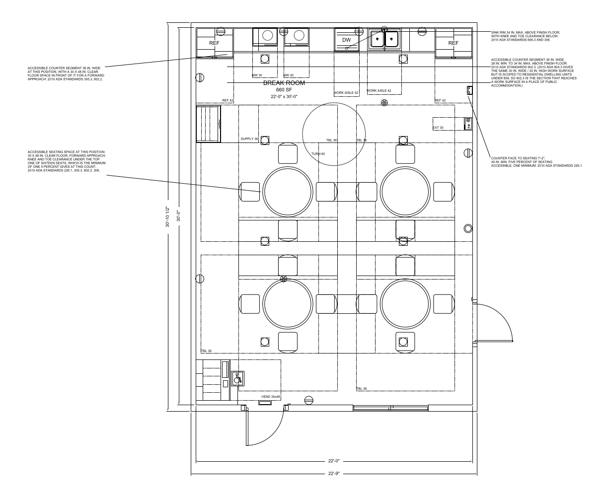 Large Break Room floor plan template, 22'-0" x 30'-0"
