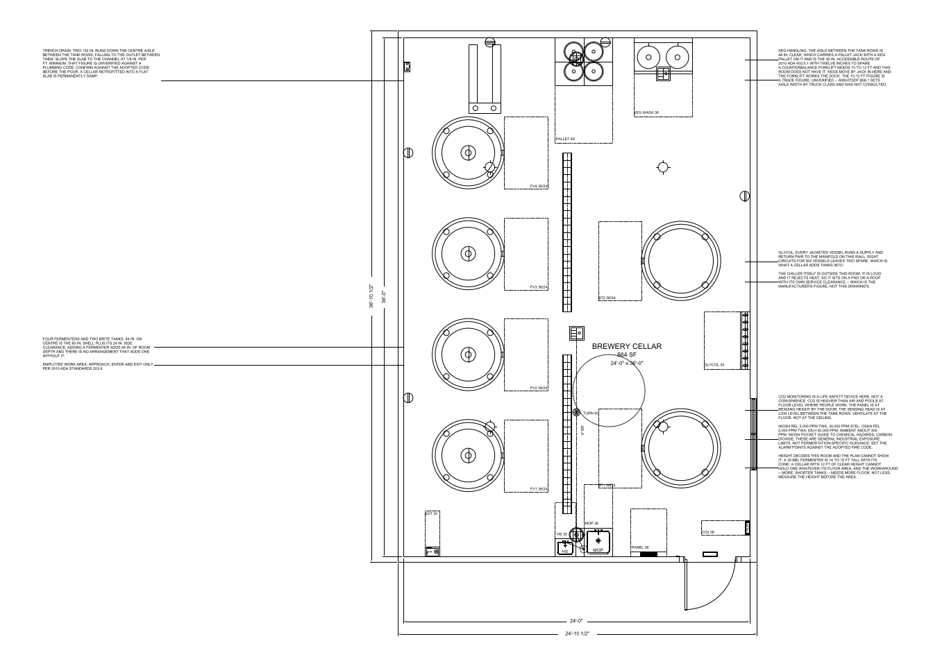 Brewery Cellar floor plan template, 24'-0" x 36'-0"