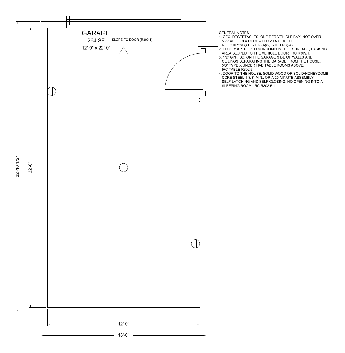 One-Car Garage floor plan template, 12'-0" x 22'-0"