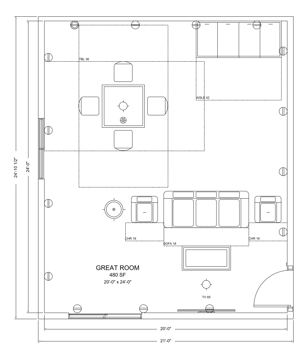 Great Room floor plan template, 20'-0" x 24'-0"